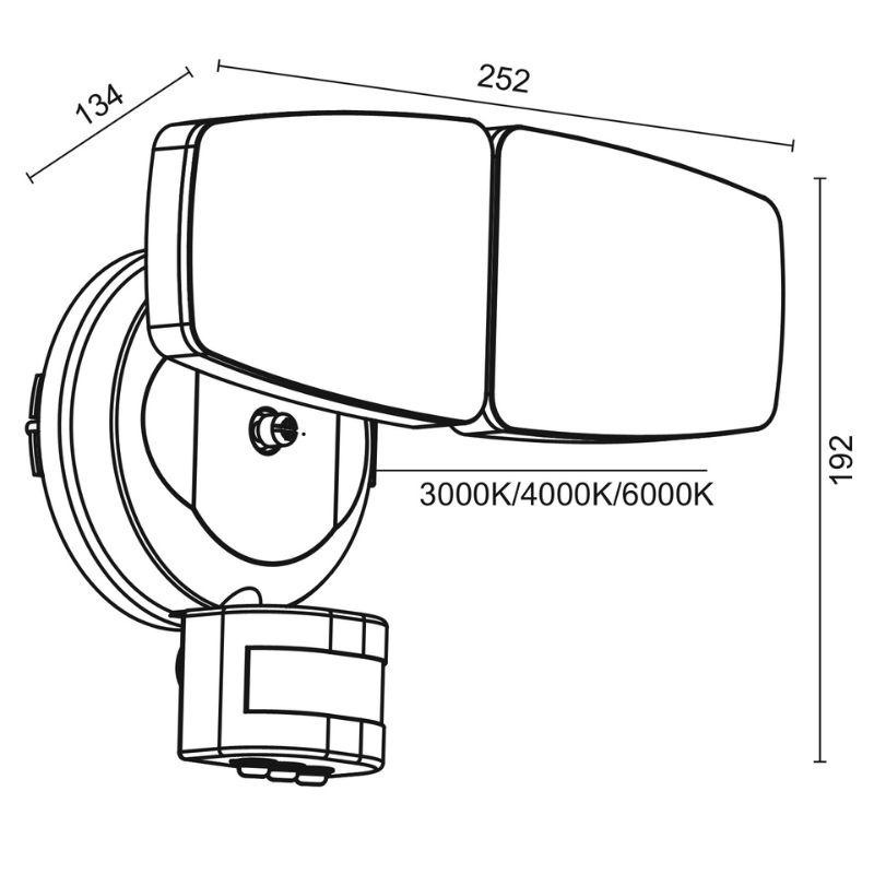 Grauer LED-Außenstrahler mit PIR-Sensor 24W/3000K/4000K/6000K - LFX225 18