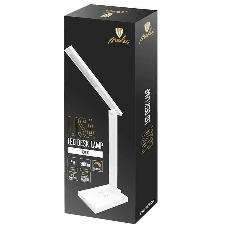 LED-Tischleuchte LISA 5W dimmbar mit kabellosem Ladegerät und USB - DL1202/W 5