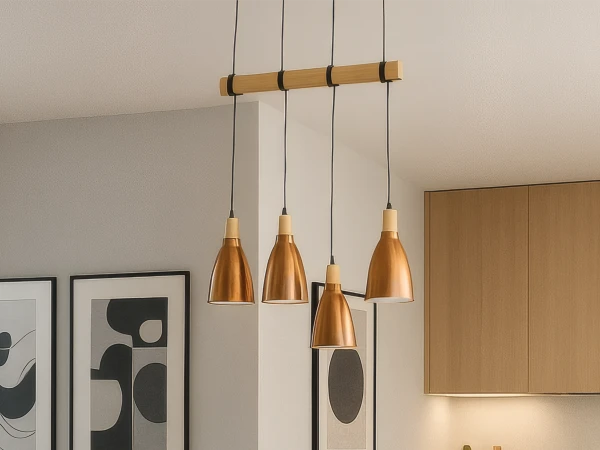 Metall Pendelleuchte mit Holz 4 x E27 - ME0413-4/B